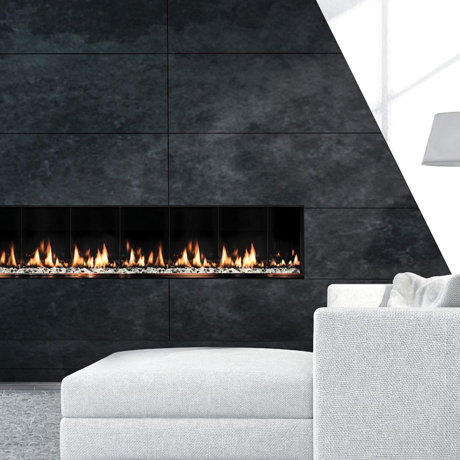 Contemporary linear fireplace as the centerpiece of a living room